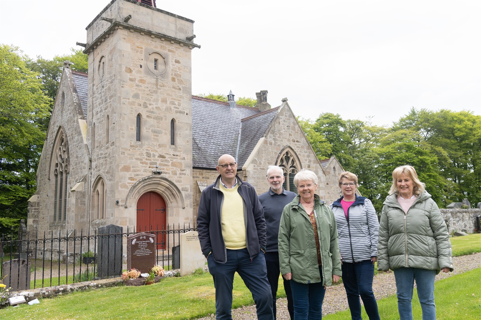 From left: Alistair Farquhar, Cecil Taylor, Pearl Gray, Davina Farquhar and Jill Garrow at Pluscarden Church. Picture: Beth Taylor.