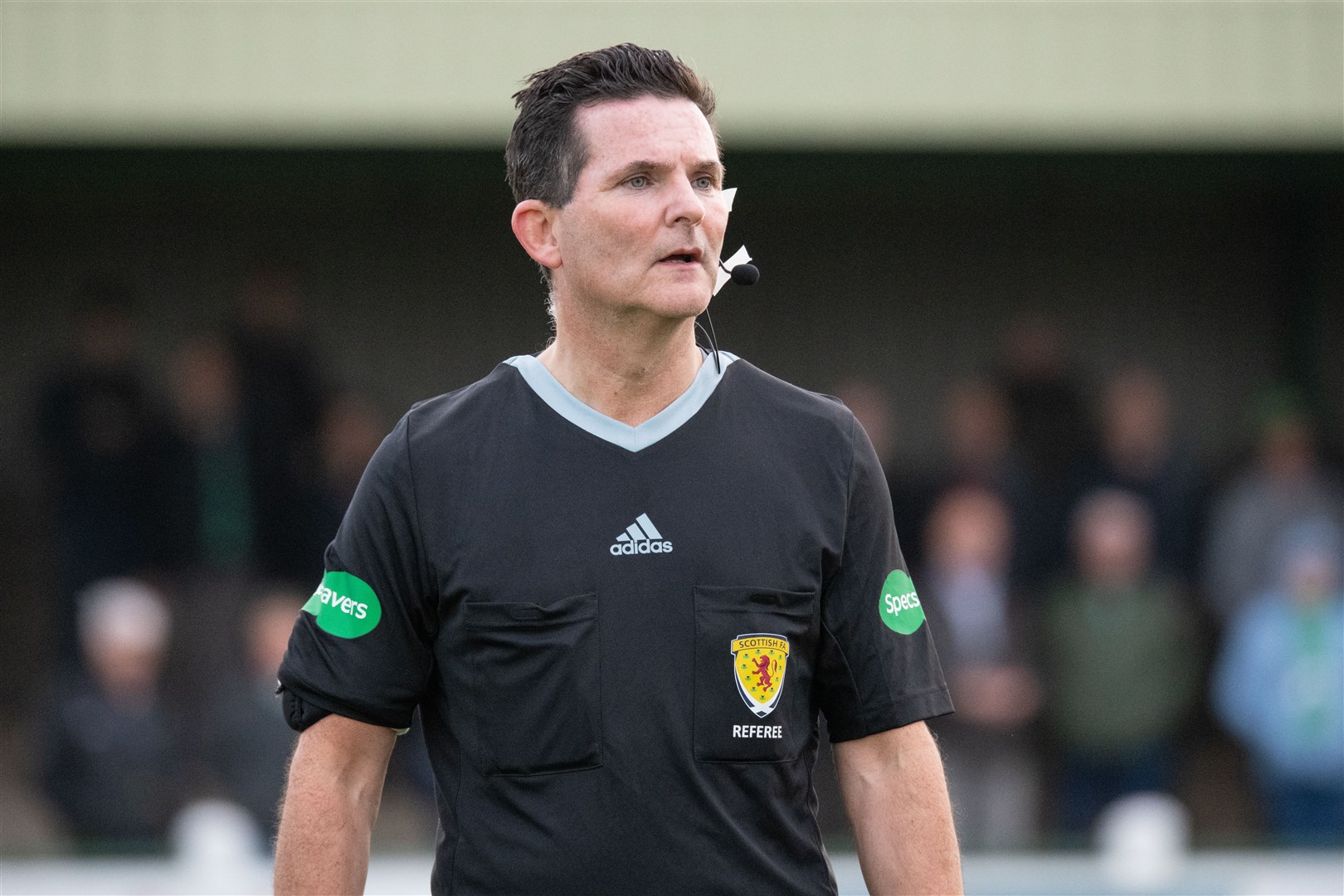 Referee Billy Baxter. ..Buckie Thistle FC (2) vs Forres Mechanics FC (0) - Highland Football League 22/23 - Victoria Park, Buckie 29/10/2022...Picture: Daniel Forsyth..