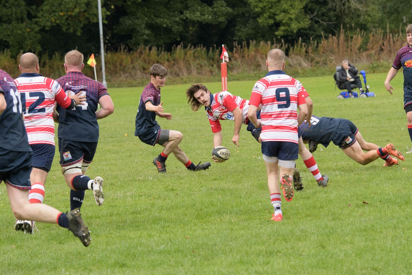 Euan Willetts offloads in the tackle. Picture: Colin Little