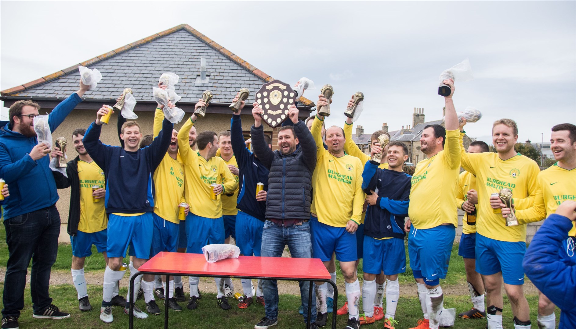 Burghead United celebrate being crowned Moray welfare champions last year
