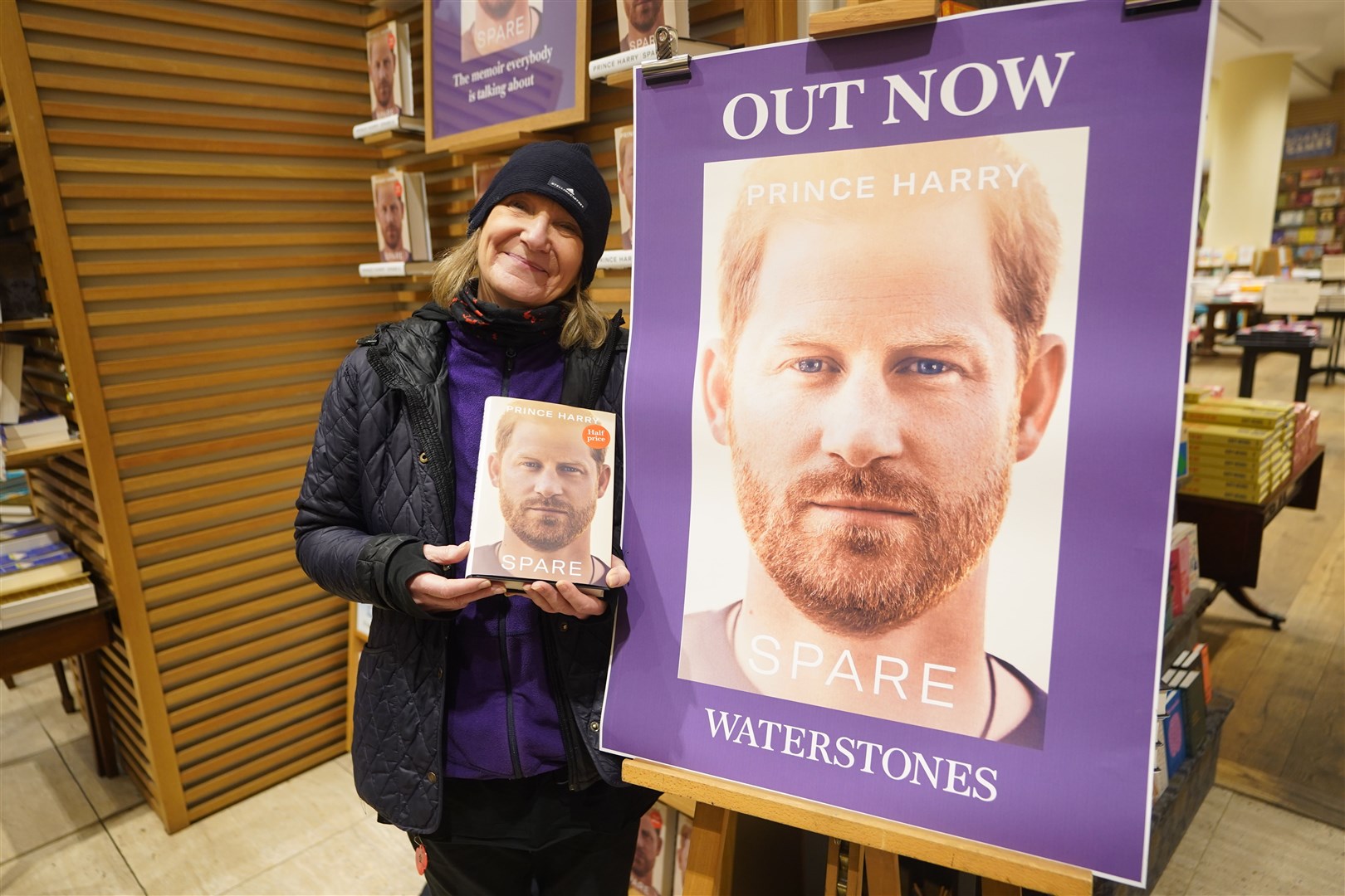 Caroline Lennon, the first and only customer in the queue to buy a copy of Spare at Waterstones in Piccadilly (James Manning/PA)