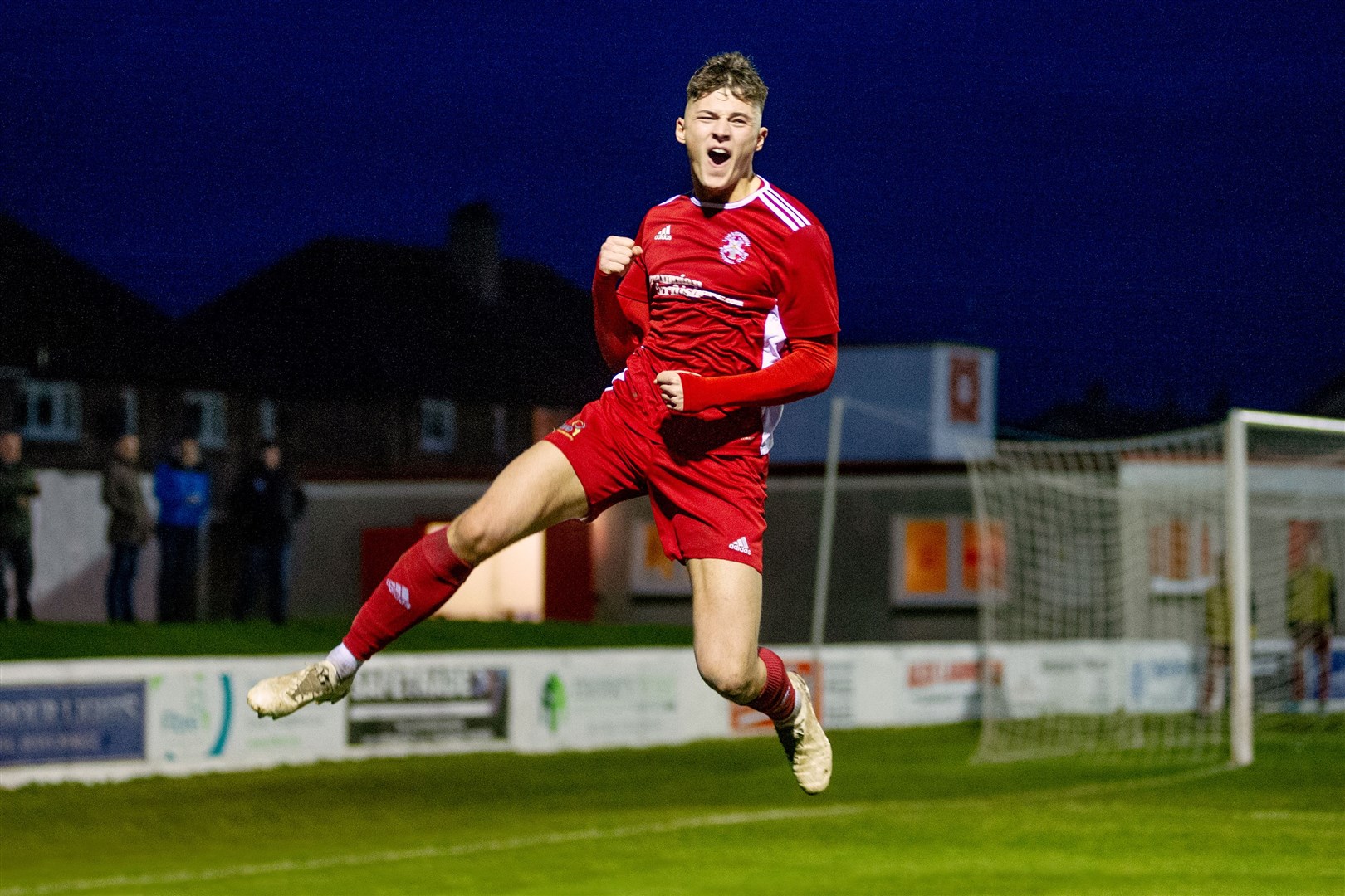 Brodie Allen jumps for joy after his goal against Fort William. Picture: Daniel Forsyth..