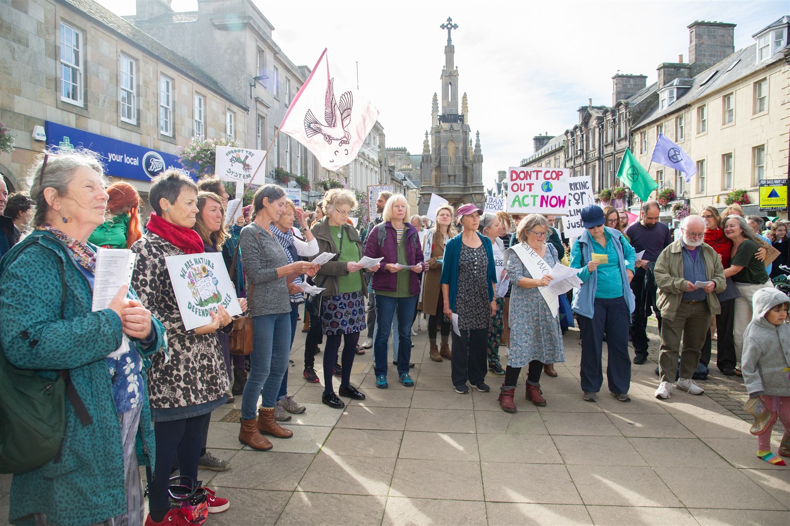 Songs and speeches took place at the Tolbooth...Forres Earth March - Friday 24th September 2021...Picture: Daniel Forsyth..