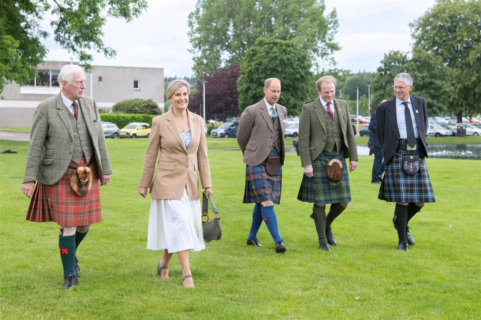 The Earl and Countess of Forfar are joined by Lord Lieutenant of Moray Seymour Monro (left), Lord Lieutenant of Banffshire Andrew Simpson (right) and the Duke of Moray John Stuart (second left) as they arrive at Cooper Park in Elgin. Picture: Daniel Forsyth