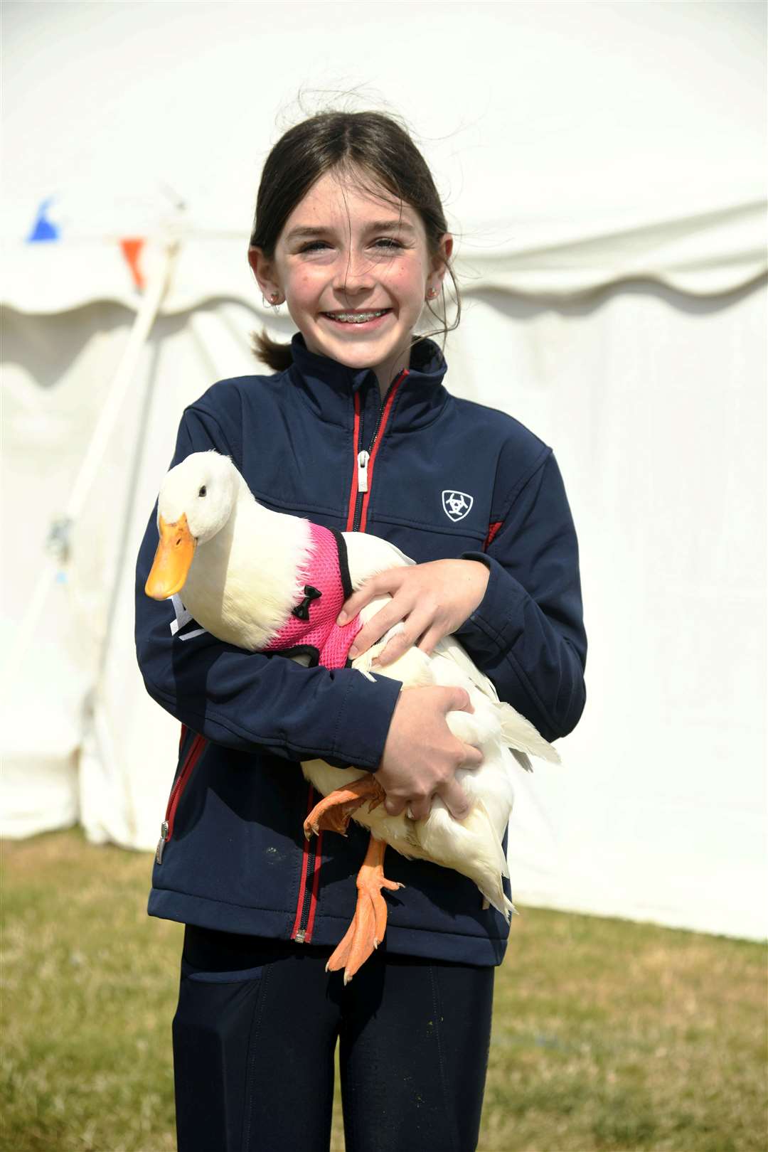 Blae Gillies with her goose, Popcorn, who came 1st in the unusual category at the Pet Show along with another goose, named Versace. Picture: Beth Taylor