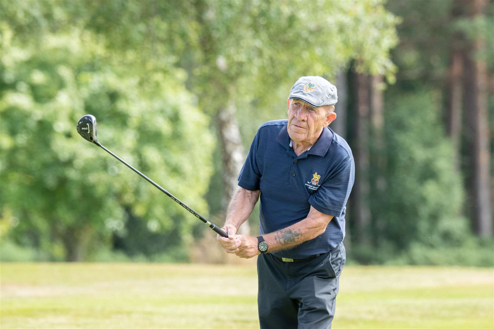 72-year-old Albert Duffus plays down the 12th at Forres Golf Club's Five Day Open. Picture: Daniel Forsyth..