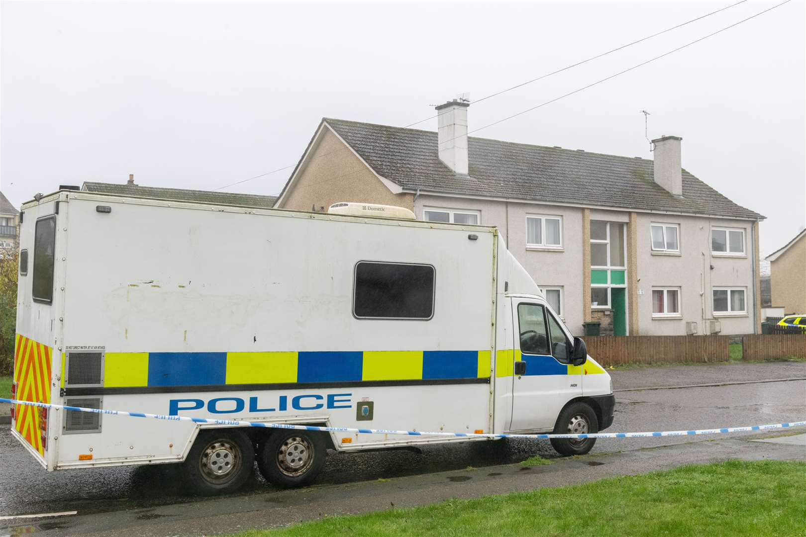 A police van on the scene on Monday...Picture: Beth Taylor.