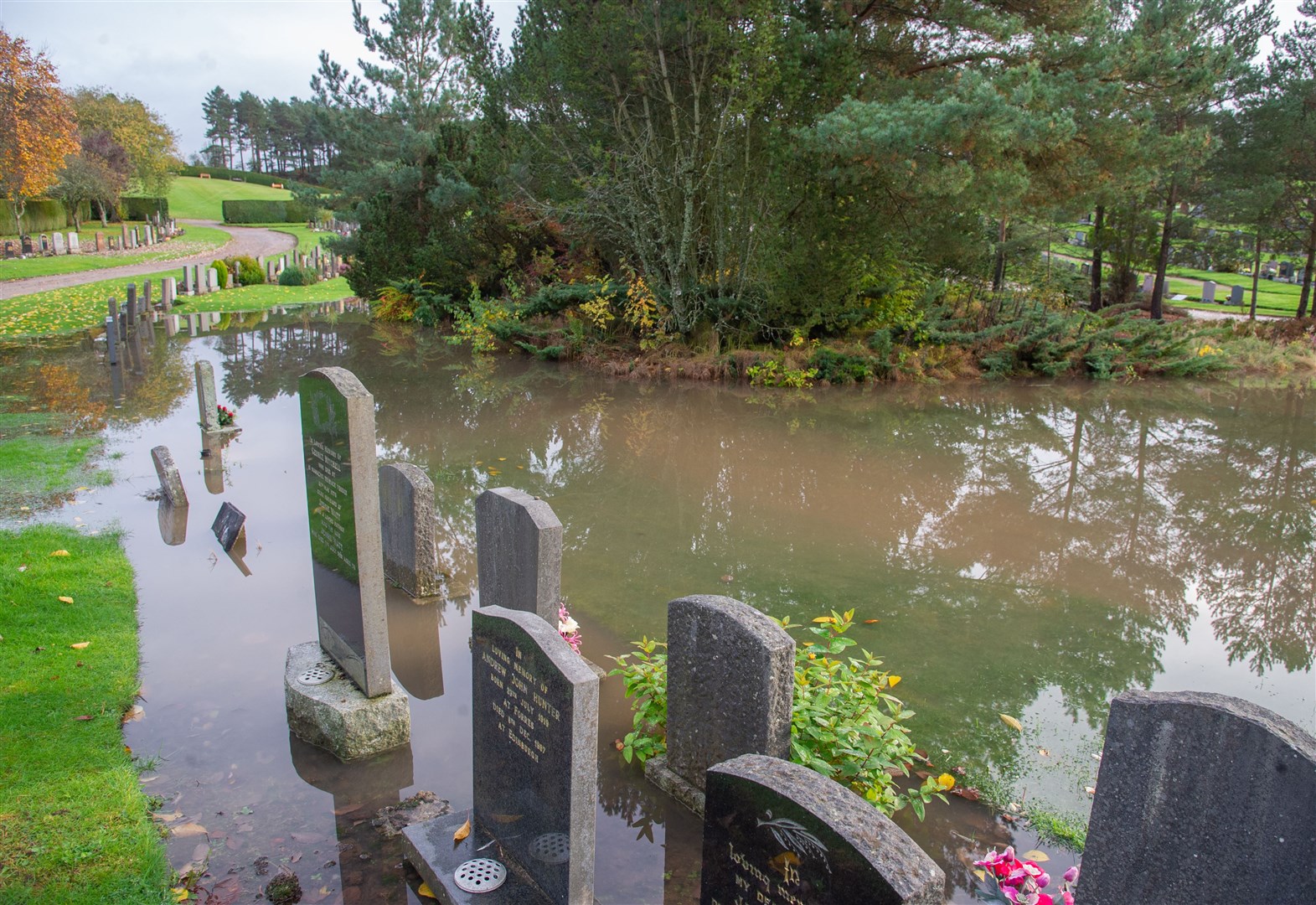 Overnight rain has closed bad flooding in Forres' Clovenside Cemetery...Picture: Daniel Forsyth..