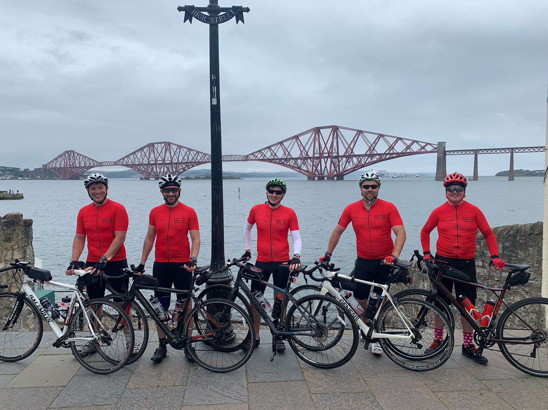 The charity cyclists knew the end was close when they saw the Forth Bridge.
