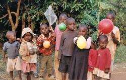 Rwandan youngsters with some balloons