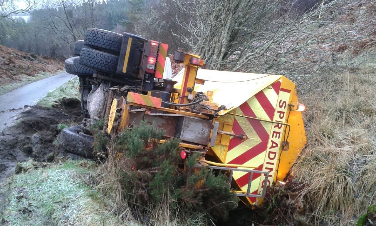 A Moray Council gritter slid off the road last Tuesday morning.