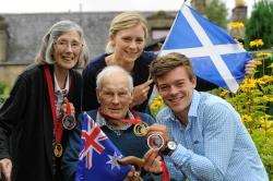 New Elgin’s Elizabeth and Hamish Ogilvie with their Commonwealth Games medal-winning grandchildren, Nettie and Alex Edmondson. Picture by Eric Cormack, NS. Image No 026514.