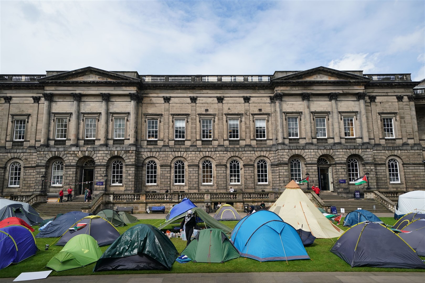 Students at an encampment at the Old College at the University of Edinburgh in a protest against the war in Gaza (Andrew Milligan/PA)