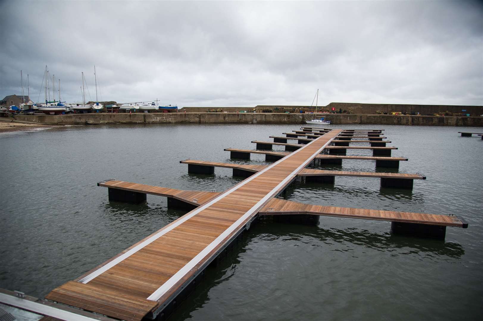The new pontoons at Findochty Harbour are set to be redesigned to better accommodate fin and long keel vessels. Picture: Becky Saunderson