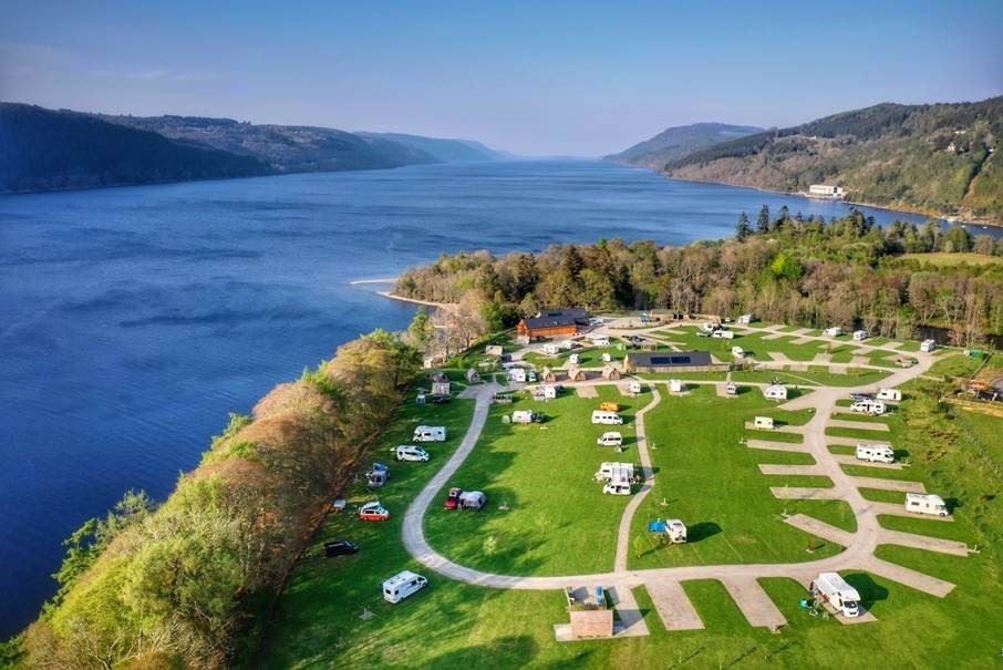 The campsite sits right by the shore of the Loch Ness.