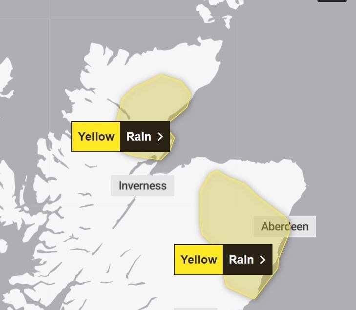 Heavy rain will affect Moray and Aberdeenshire