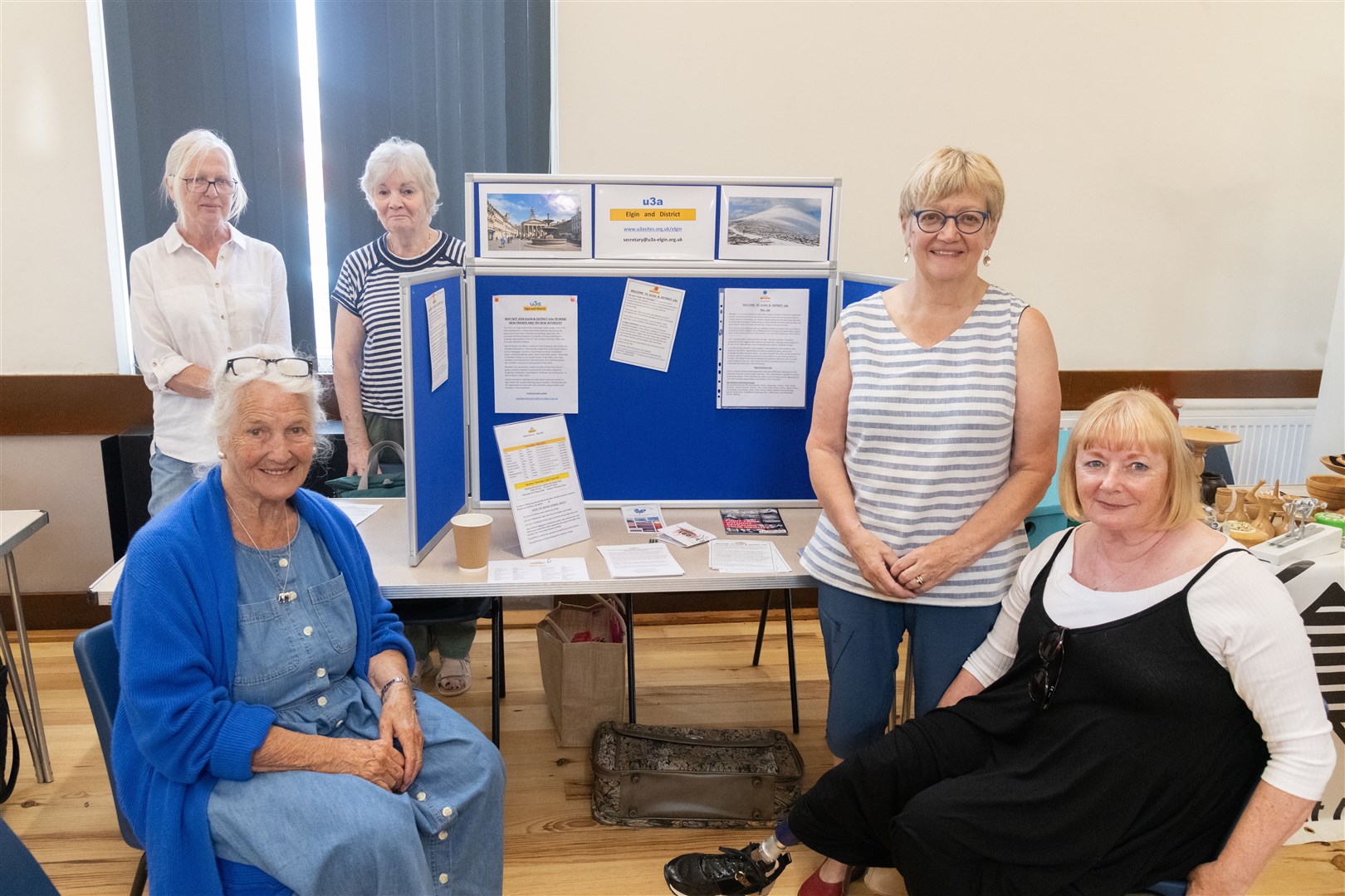 From left: Heather MacLennan, Rosie Hales-Tooke, Joan Bremner, Kate Heneghan and Patsy Gowans promoting Elgin and District u3a at the New Elgin community showcase. Picture: Beth Taylor