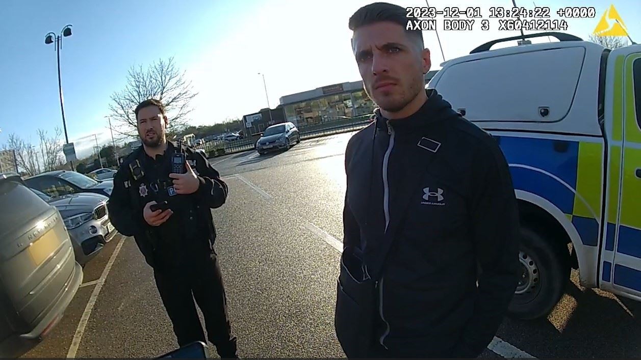 Screen grab taken from body worn camera footage issued by Essex Police of the arrest of Thomas Salton (Essex Police)