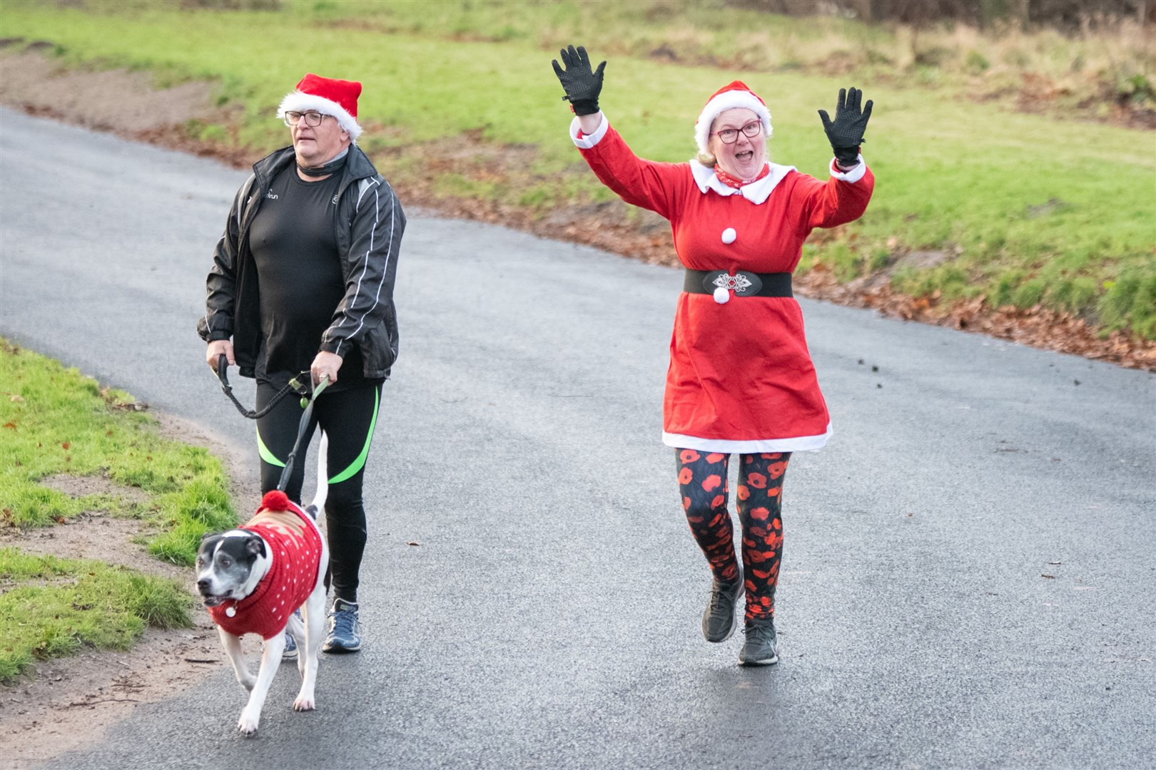A festive outfit for the Christmas Day run. ..Elgin Christmas Day parkrun 2023...Picture: Daniel Forsyth..