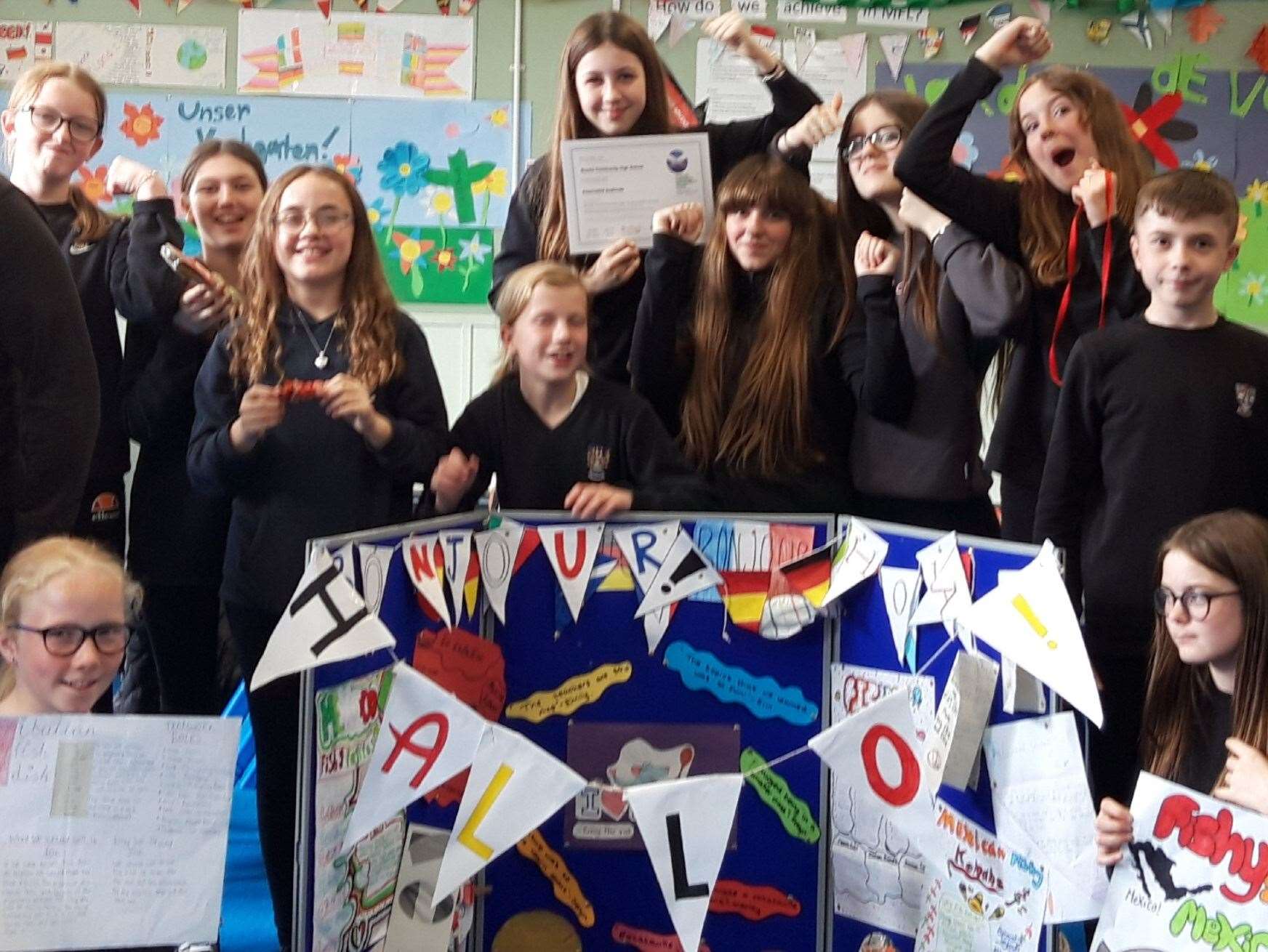 There is plenty for these students to celebrate after BCHS scooped the silver Scottish Languages Employability Award. Picture: BCHS