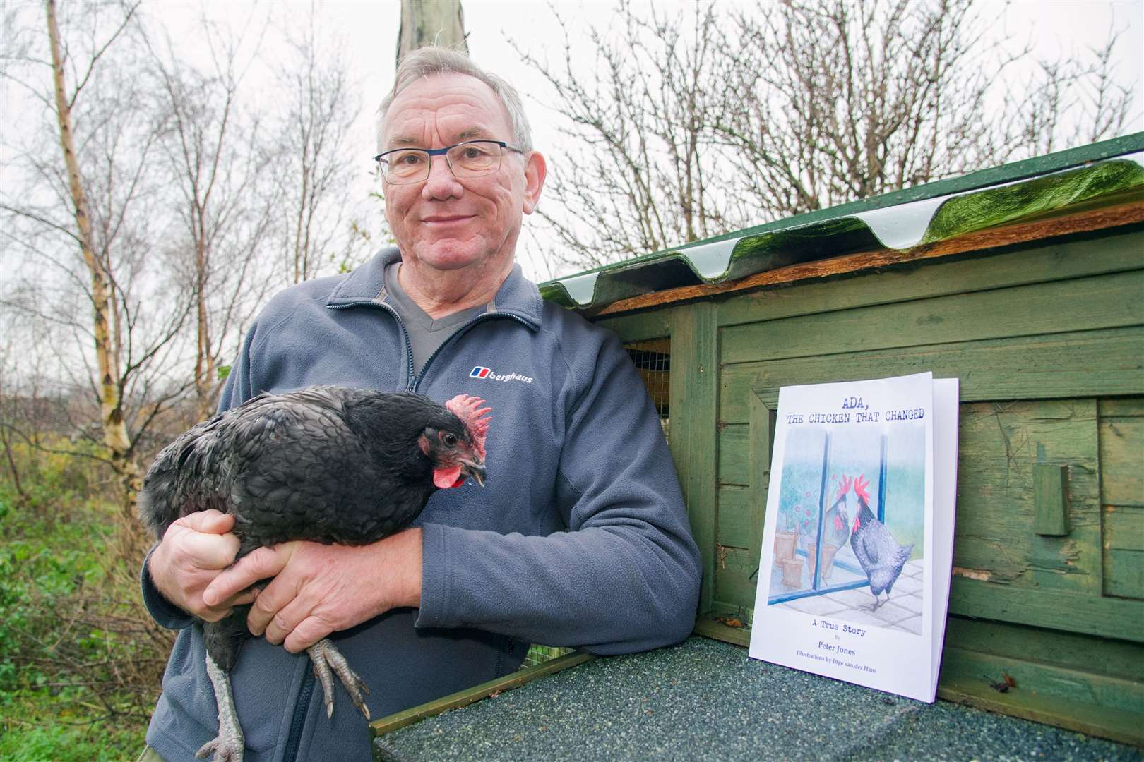 Peter Jones, from Kinloss, has written a book for older primary-aged children, 'Ada, The Chicken That Changed', based on real-life events in his chicken coop. Picture: Daniel Forsyth.