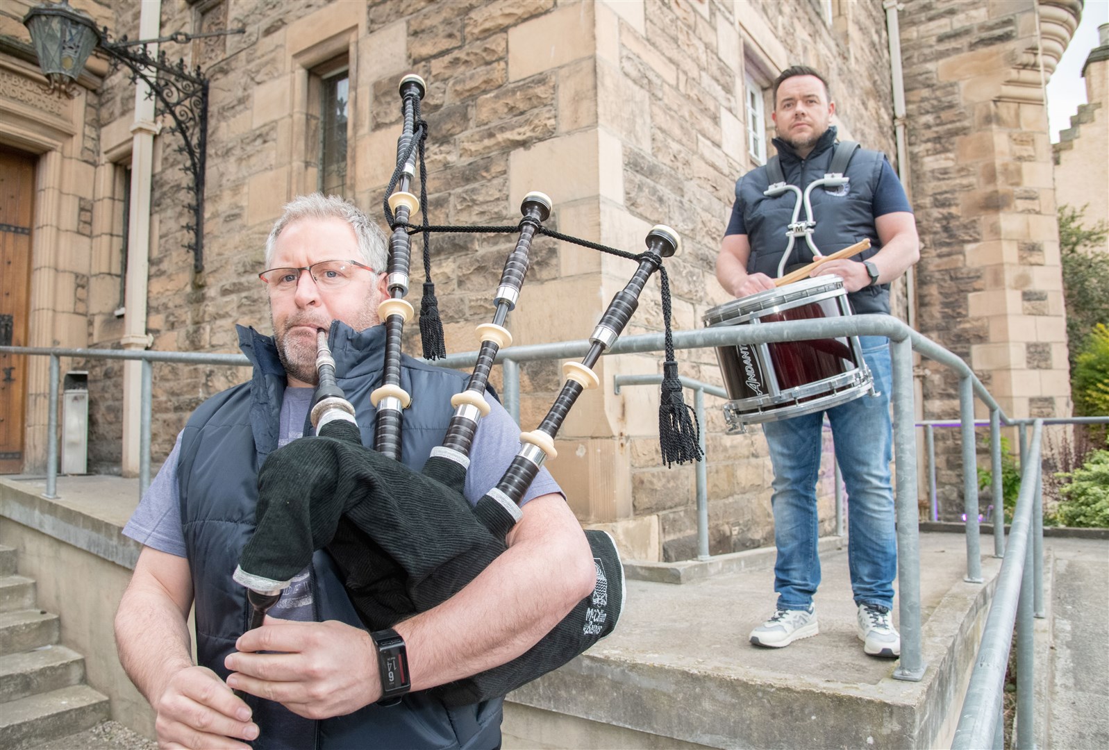 Scott Oliphant (left) and Scott Brander are looking to inject new life into the Elgin & District Pipe Band. Picture: Daniel Forsyth.