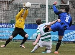 Kevin Main in typical shot stopping action for Buckie thistle.