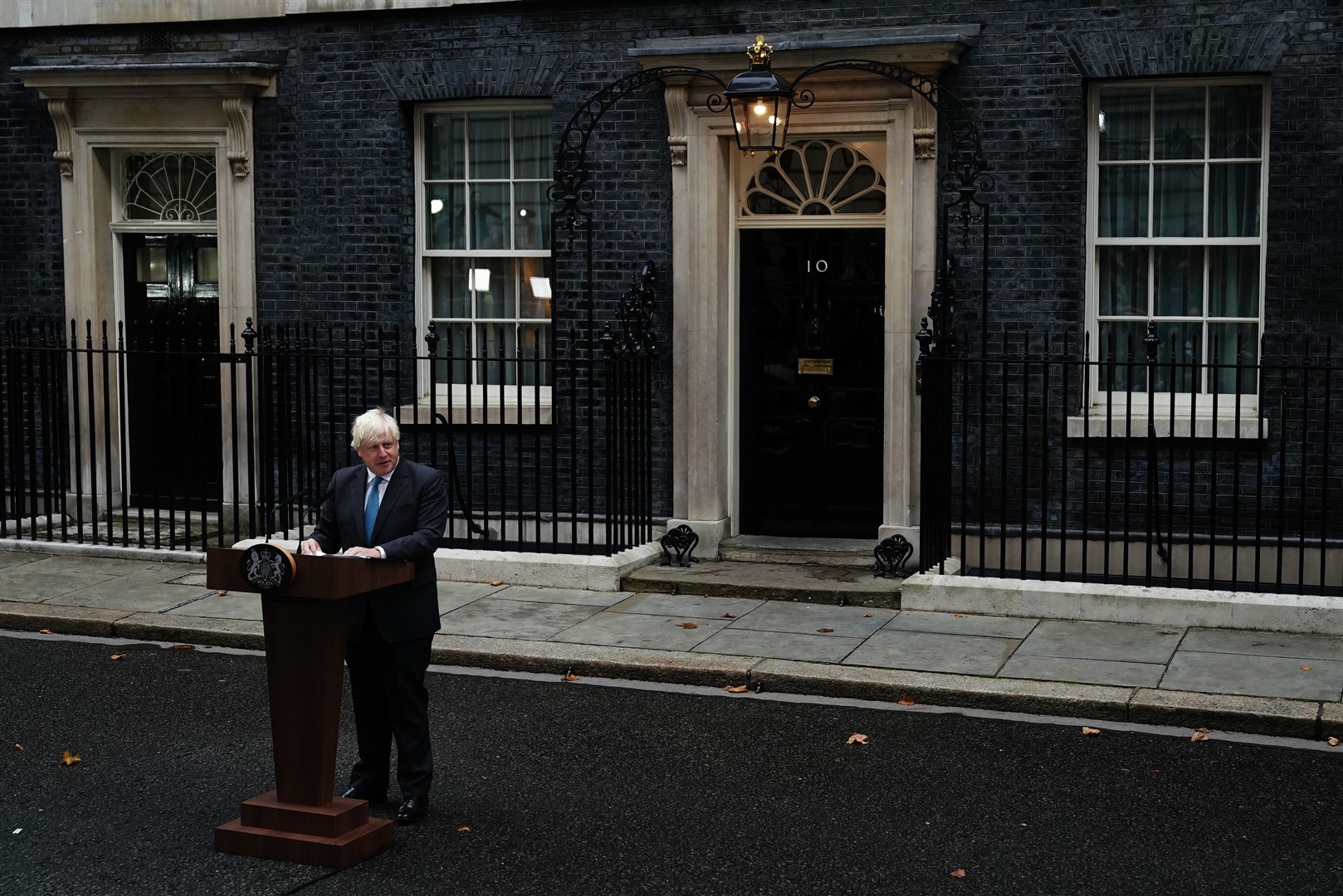 Outgoing Prime Minister Boris Johnson makes a speech outside 10 Downing Street, London, before leaving for Balmoral for an audience with the Queen (Aaron Chown/PA)