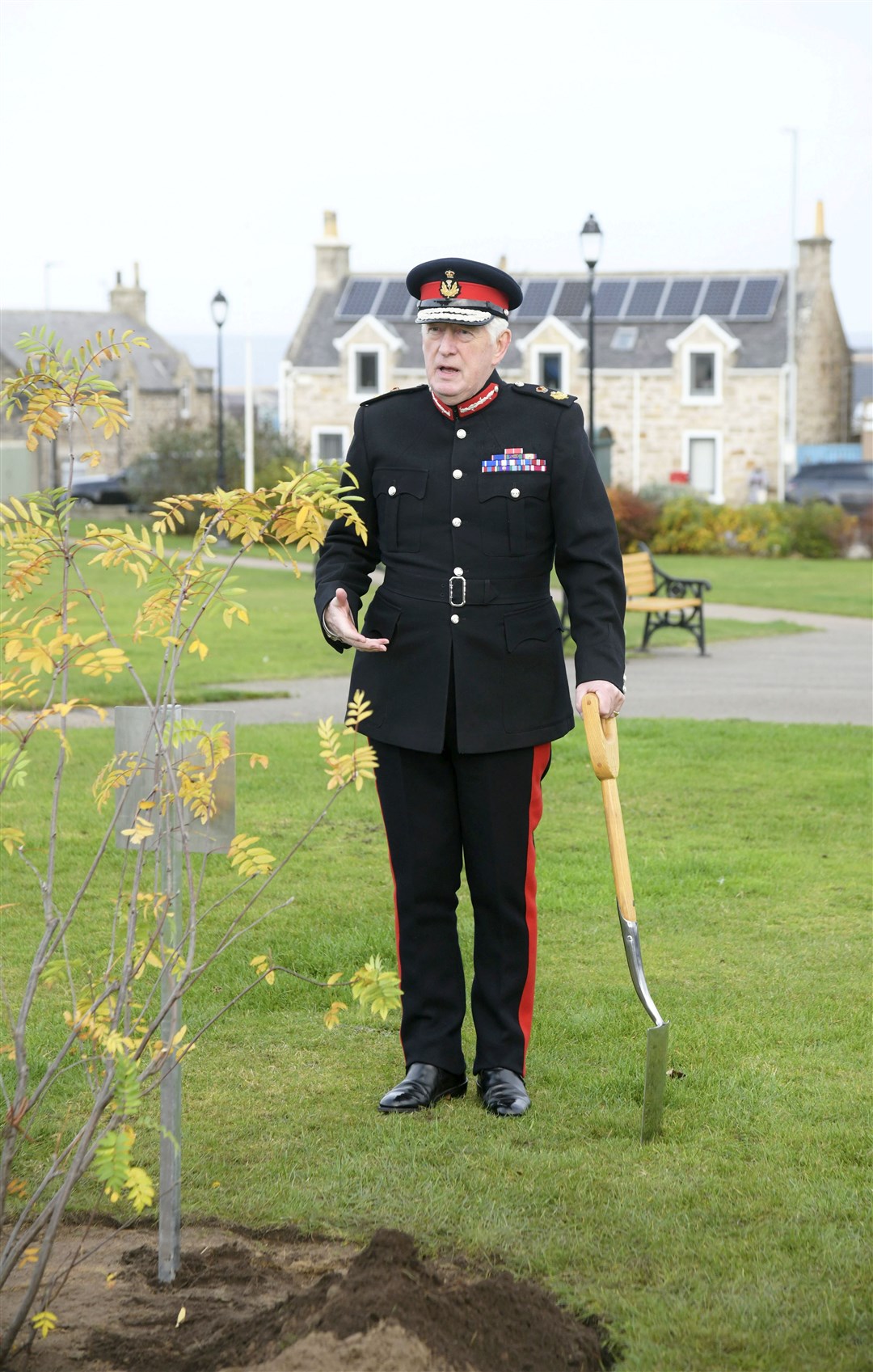 Lord Lieutenant Seymour Monro making a speech before planting the rowan tree. Picture: Beth Taylor