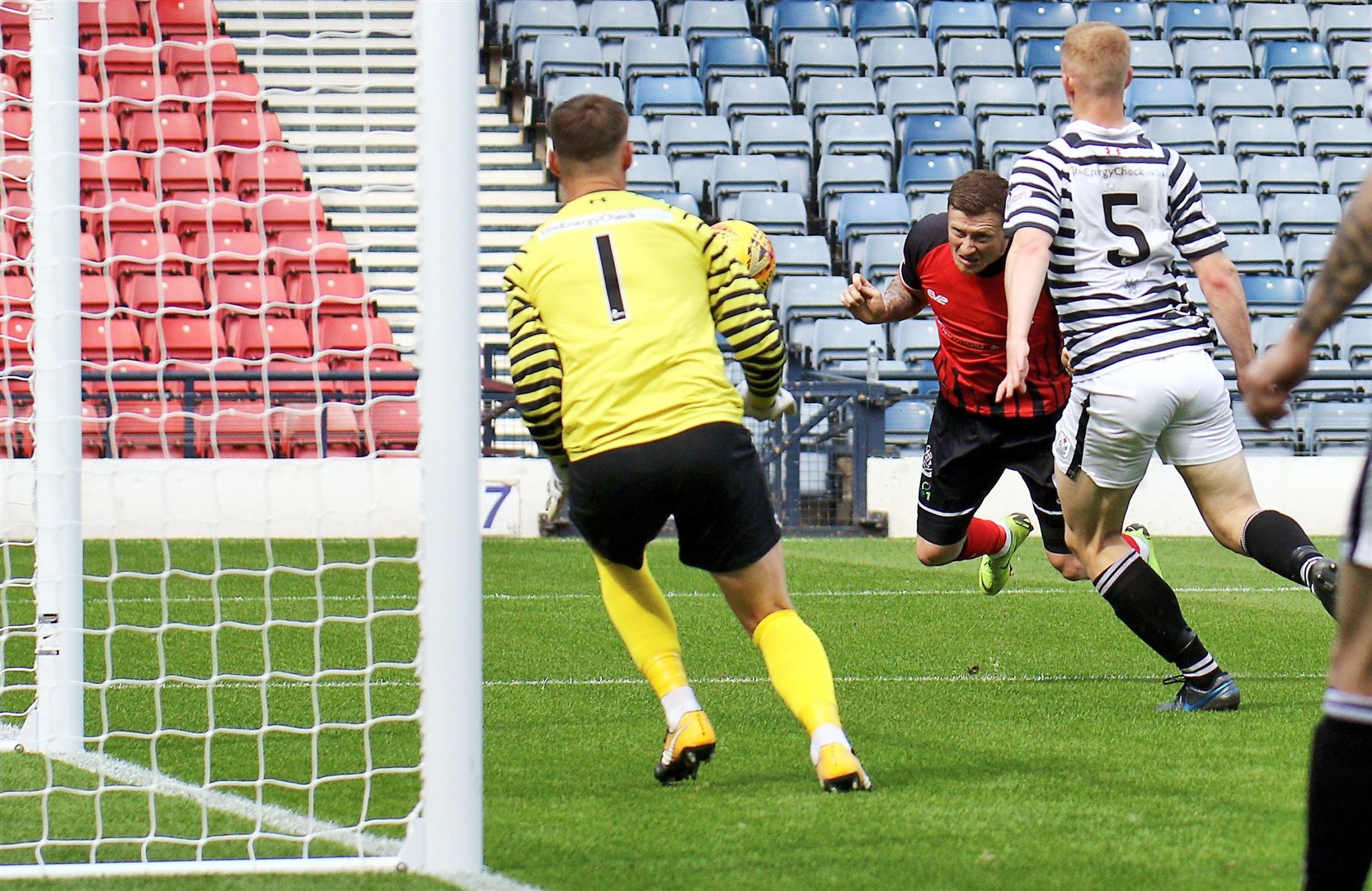 Shane Sutherland hits the post in Saturday’s 0-0 draw.