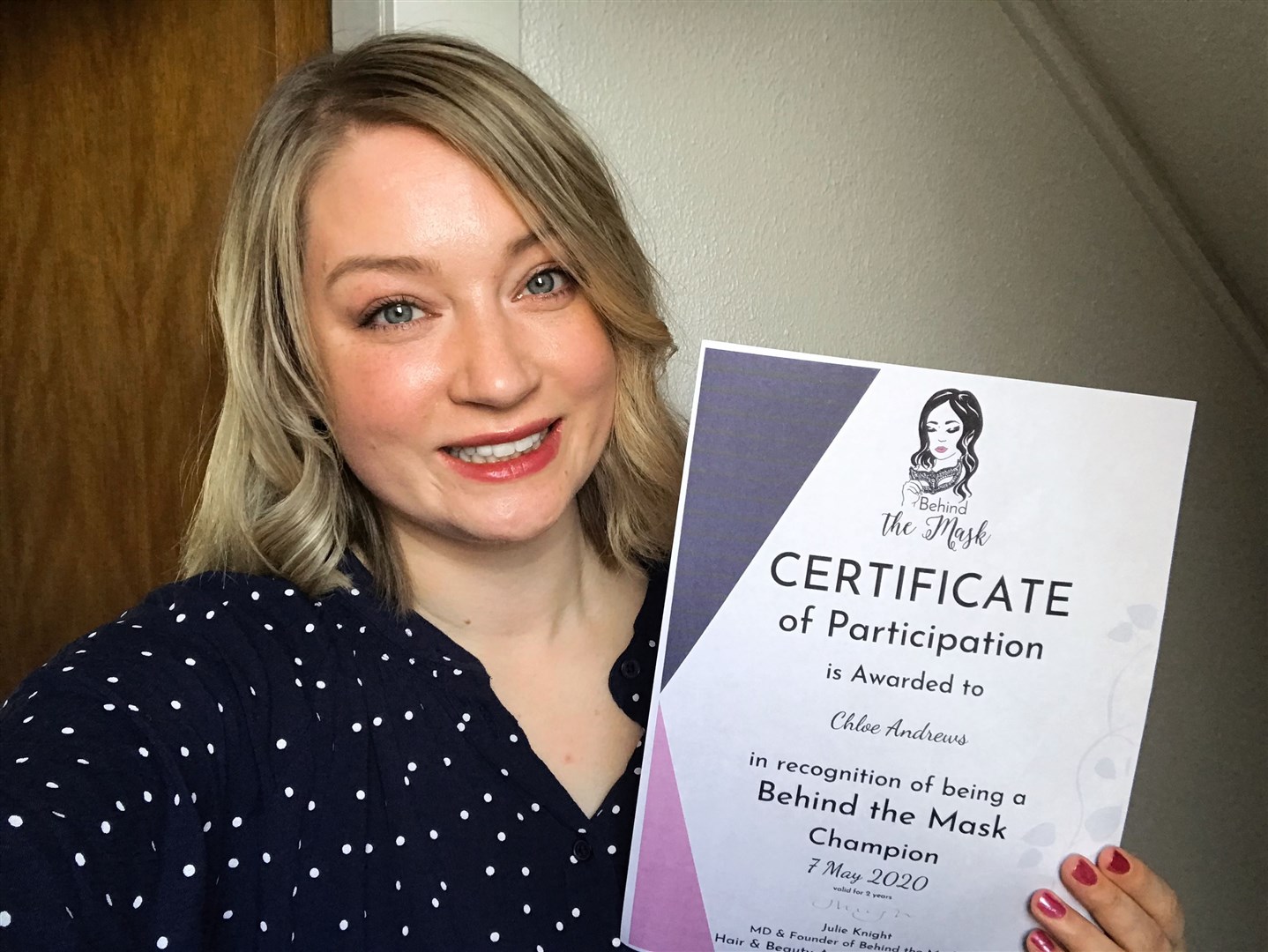 Chloe Andrews, owner of Chloe’s Beauty in Elgin, has become a Behind the Mask champion, which equips those in the beauty industry to help people experiencing domestic abuse.
