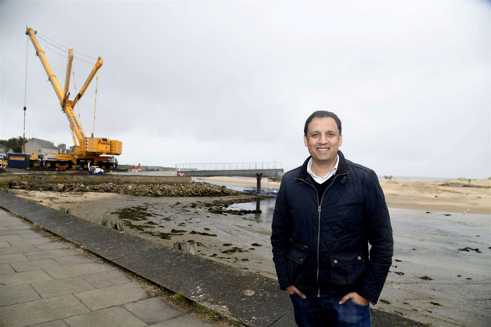 Scottish Labour leader Anas Sarwar at Lossiemouth Esplanade where the new bridge was being installed...Picture: Becky Saunderson..