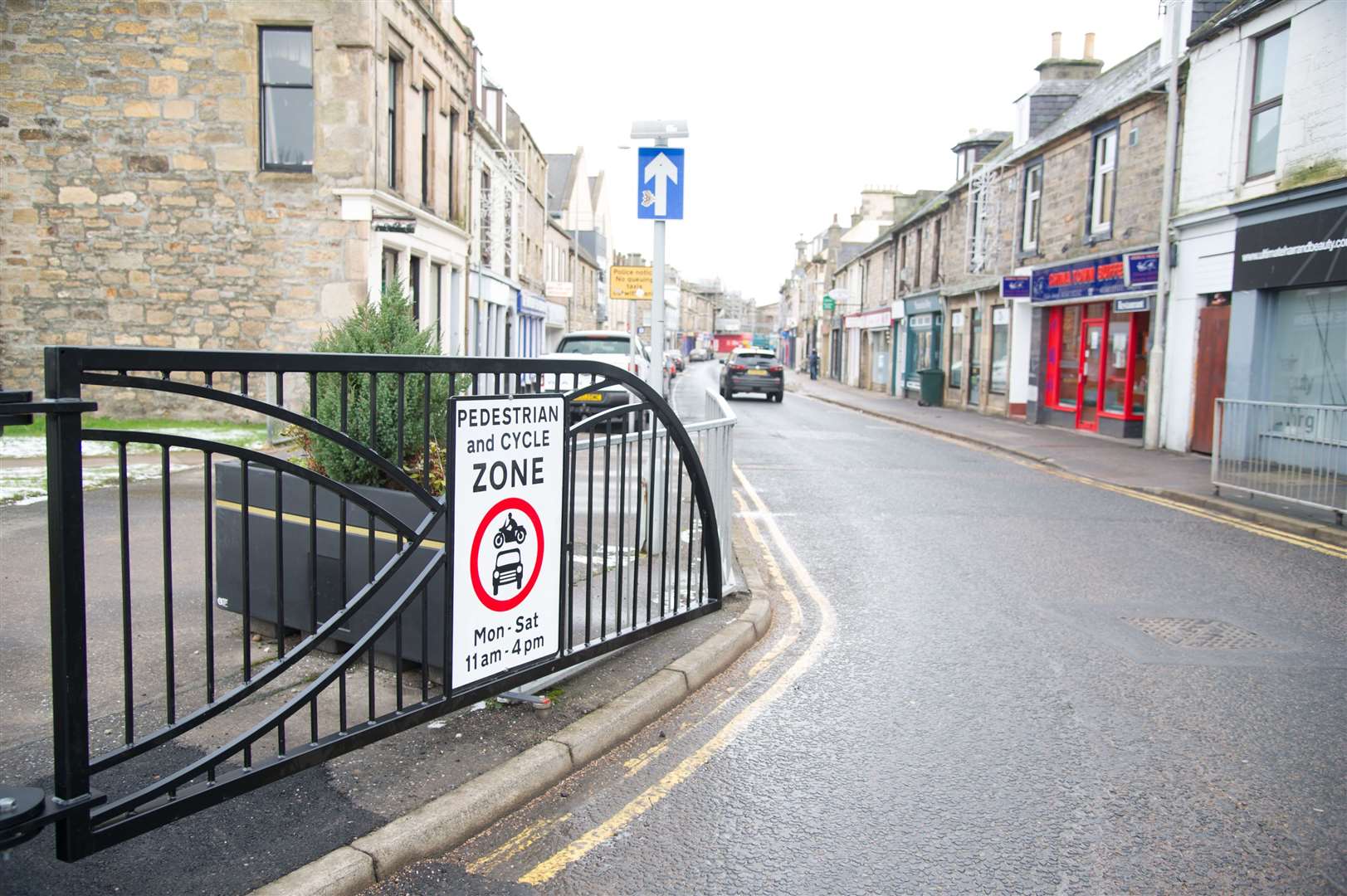 Permanent gates have been erected at Elgin High Street to help pedestrianise the road at certain times...gates at the west end of town... Picture: Becky Saunderson..