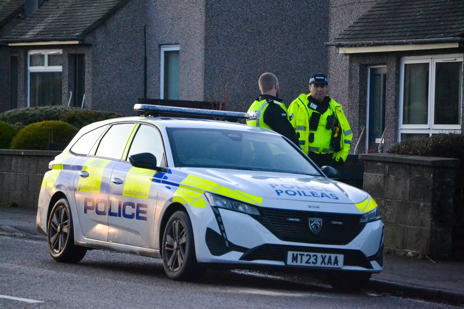 Police outside a house on Morriston Road in Elgin. ..Picture: Tyler McNeill.