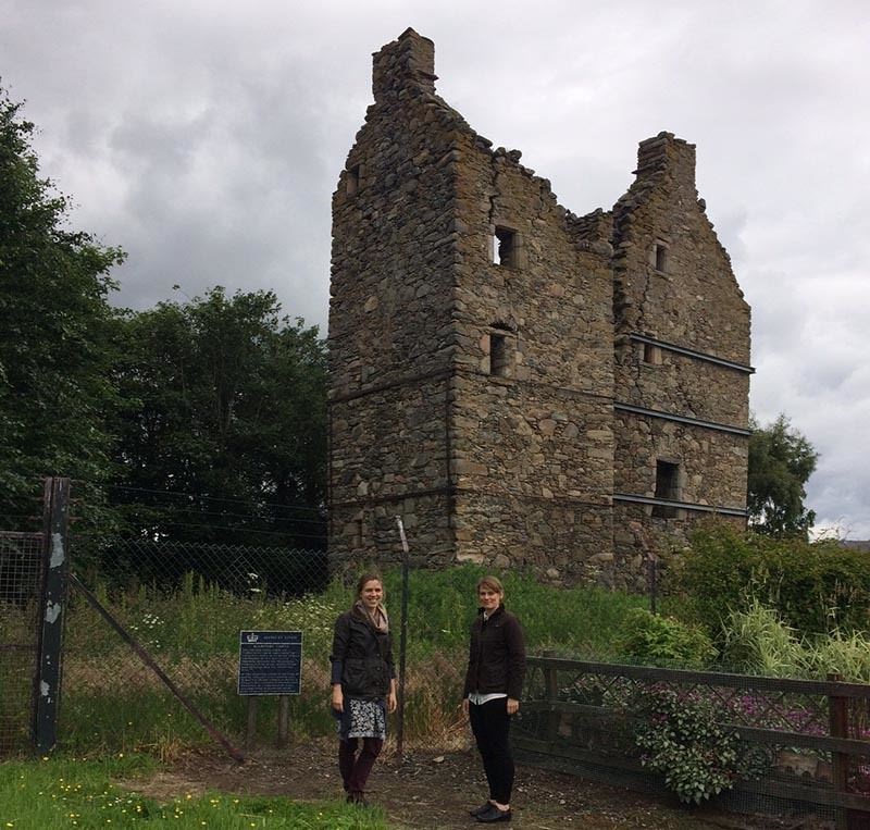 Amy Woolvin and Jennifer Fraser for the Tomintoul and Glenlivet Landscape Partnership beside Blairfindy Castle