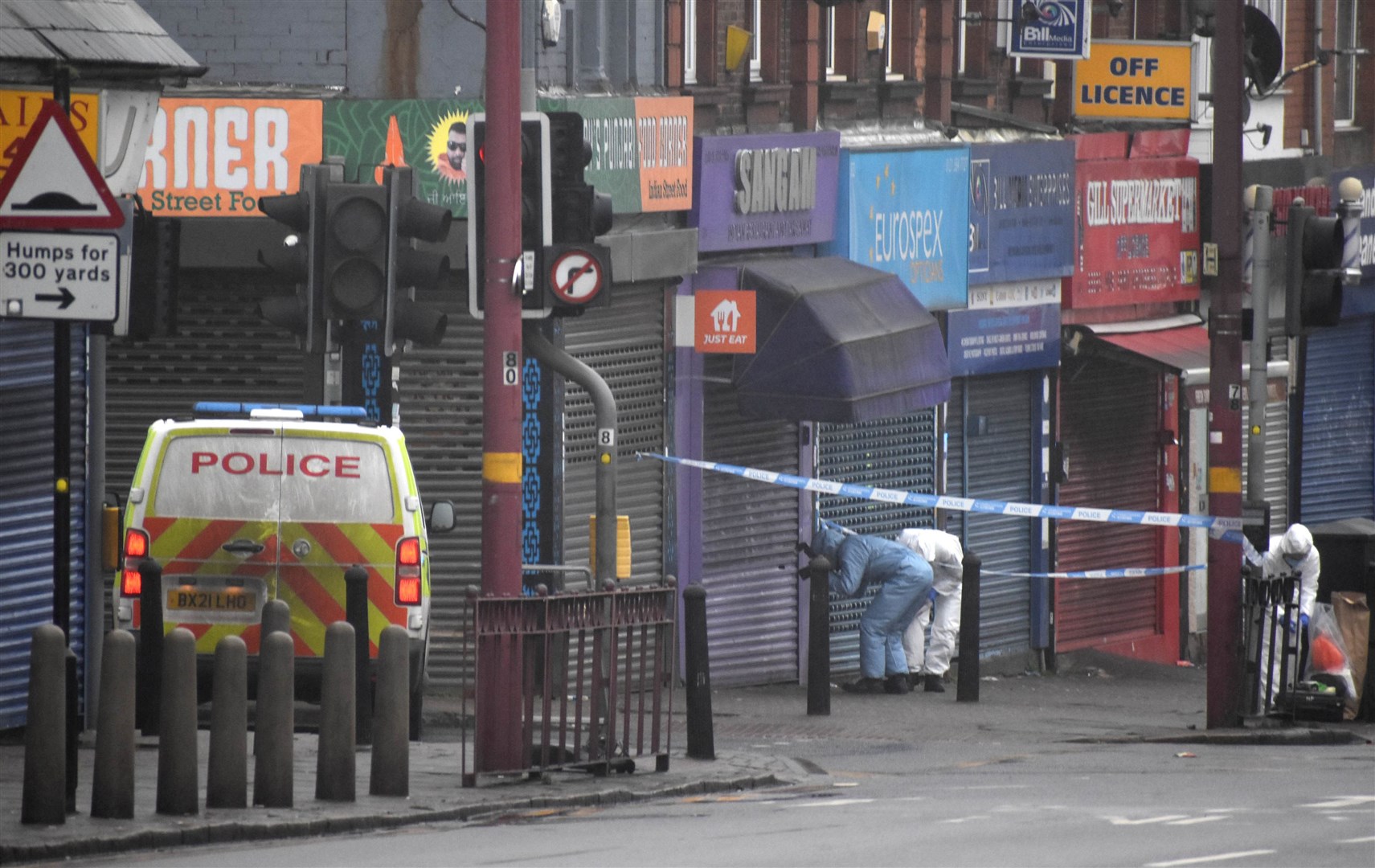 Forensic investigators in Soho Road, Handsworth, after the stabbings (Matthew Cooper/PA)