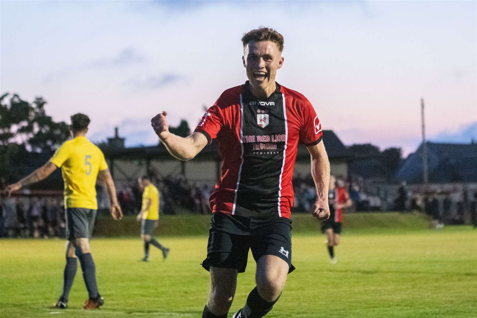 Lee Alexander celebrates after putting Fochabers' 6-1 up...Fochabers FC (7) vs Hopeman FC (2) - Mike Simpson Cup Final 2023 - Grant Park, Lossiemouth...Picture: Daniel Forsyth..