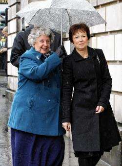 Carol Gillies (right) and Catherine McInnes leave court. Pic Lesley Donald Photography.