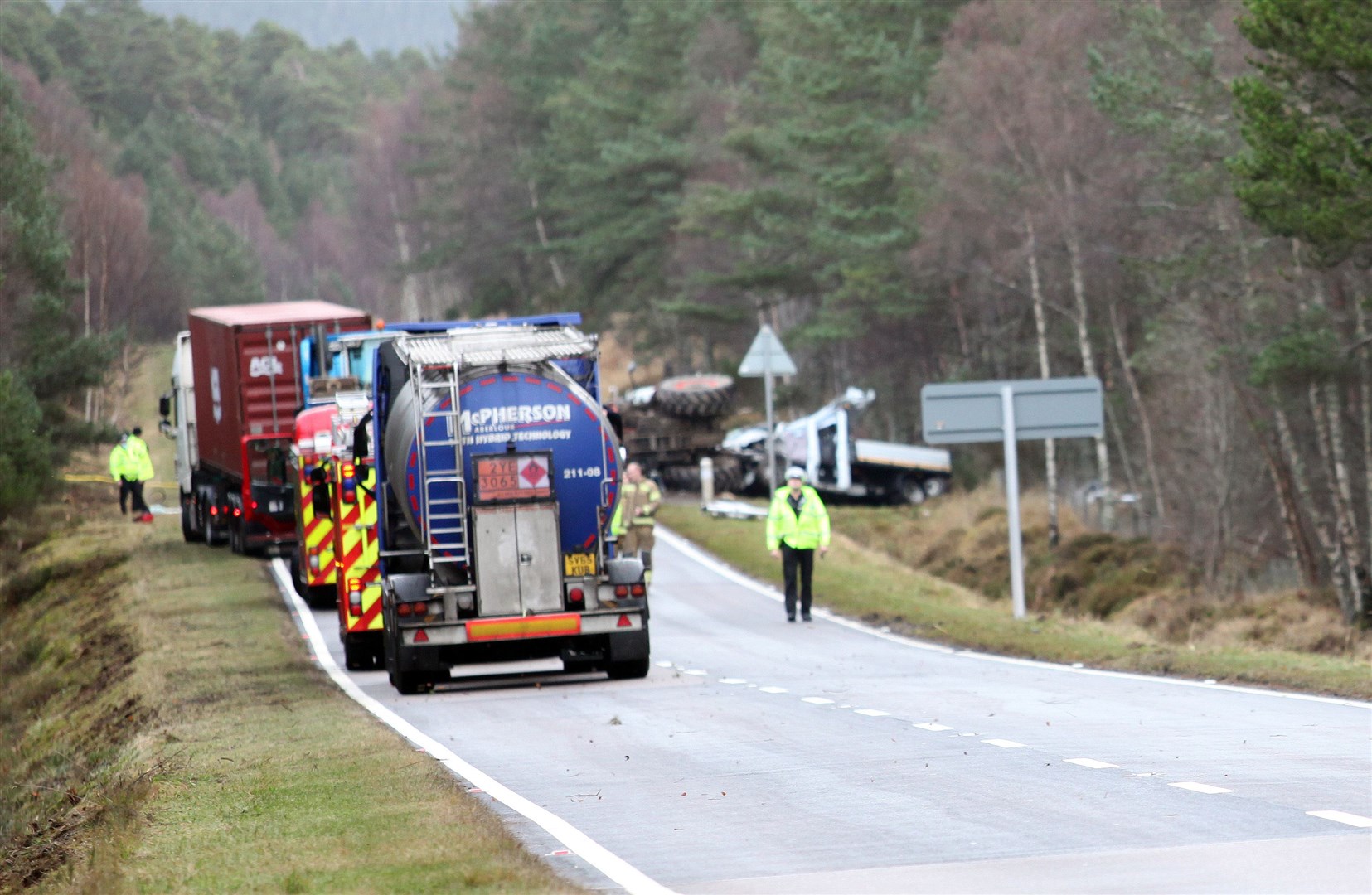 The scene of the accident this morning at the Skye of Curr junction on the A95 Aviemore-Grantown road.