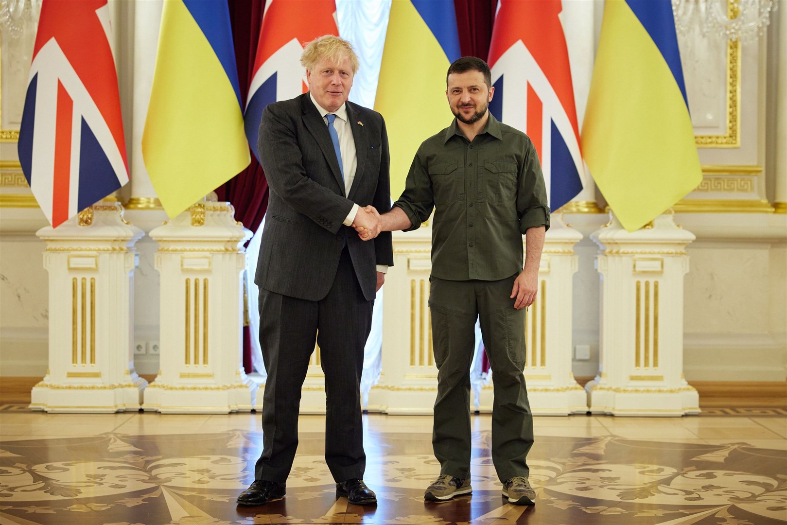 Boris Johnson described Volodymyr Zelensky as a ‘hero’ (Ukrainian Presidential Press Office/PA)