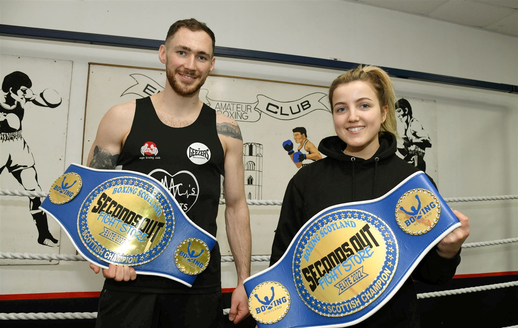 Scottish champions Arran Devine and Megan Gordon of Elgin Amateur Boxing Club.Picture: Becky Saunderson..