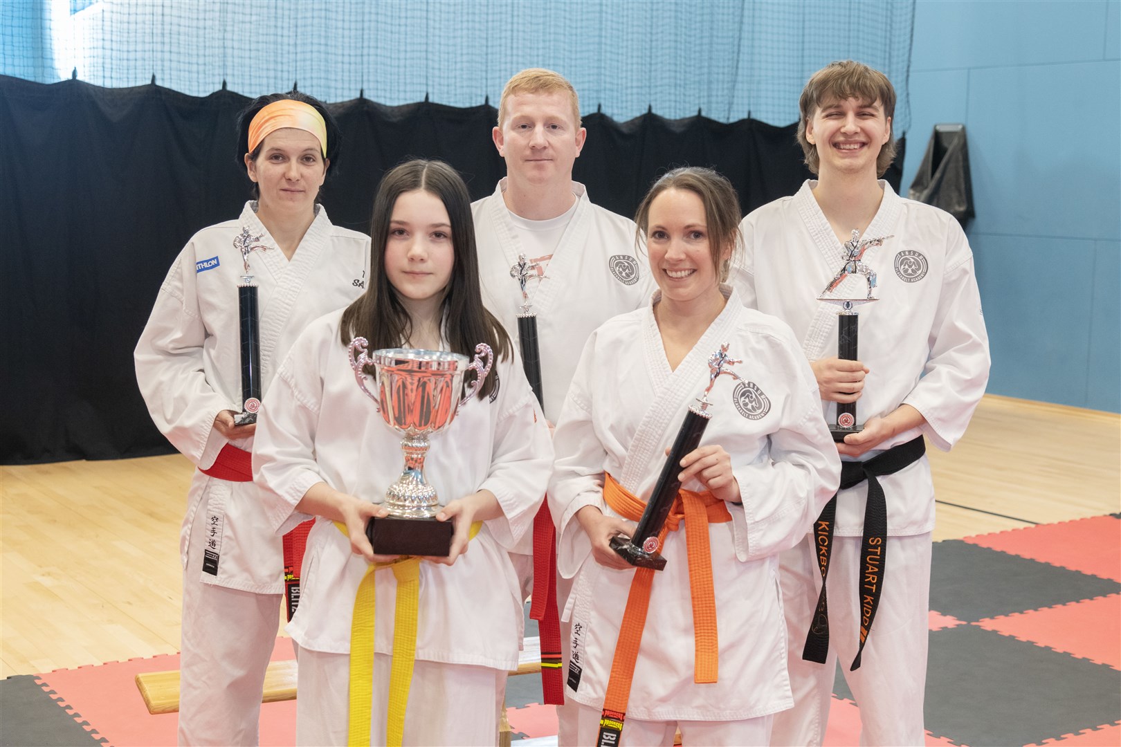 From left: Sherrie Donovan, Ross Cox, Stuart Kidd, Poppy Douglas and Caroline Neil were the senior trophy winners at Sansum's Spring Championship at Moray Sports Centre in Elgin...Picture: Beth Taylor.