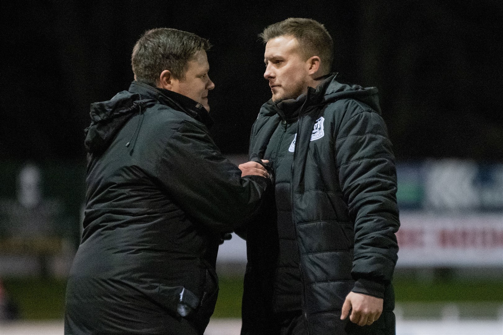Elgin City assistant manager Stefan Laird and manager Allan Hale at full time. Picture: Daniel Forsyth..