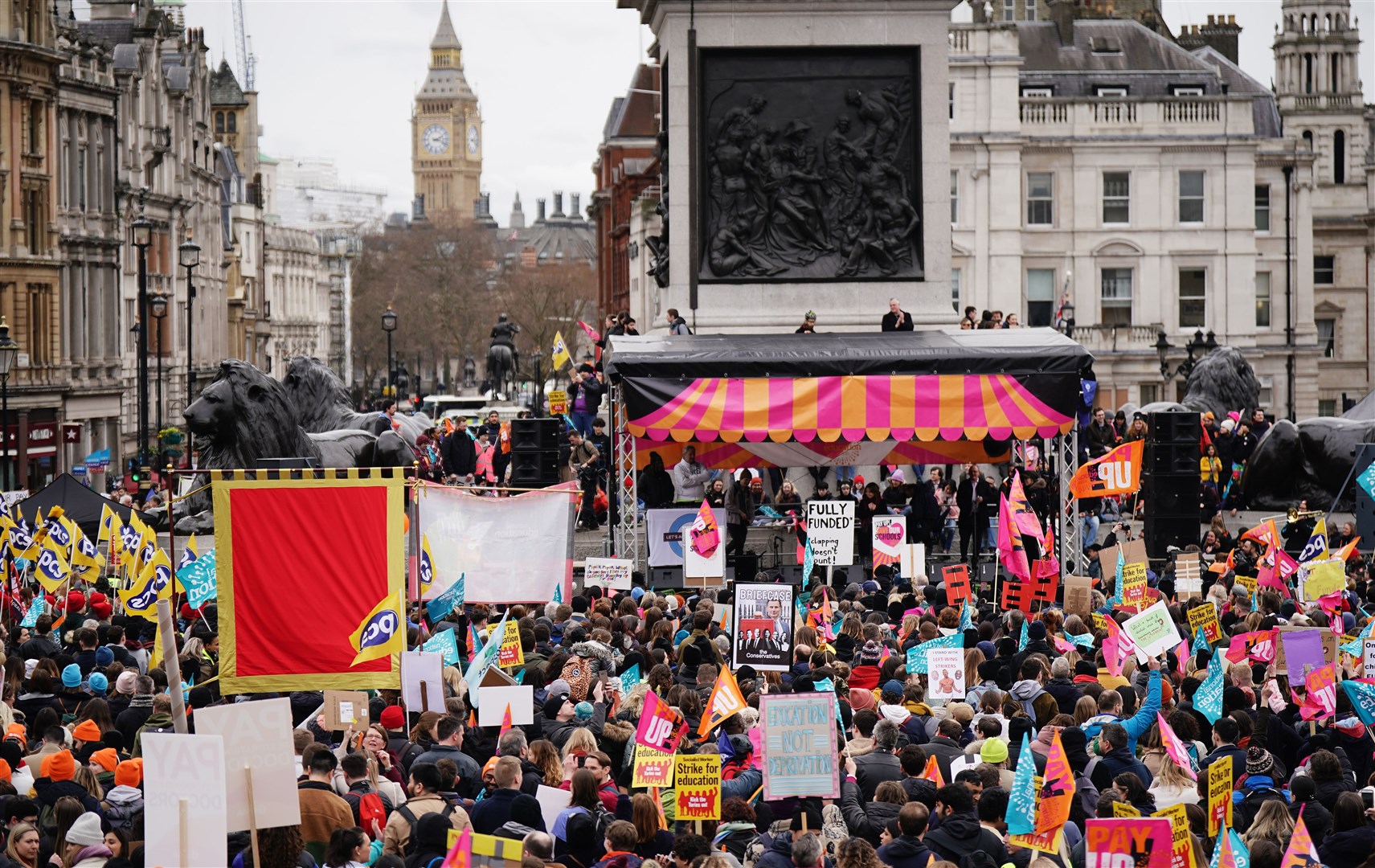 People on strike during a rally in Trafalgar Square, central London. Picture date: Wednesday March 15, 2023.