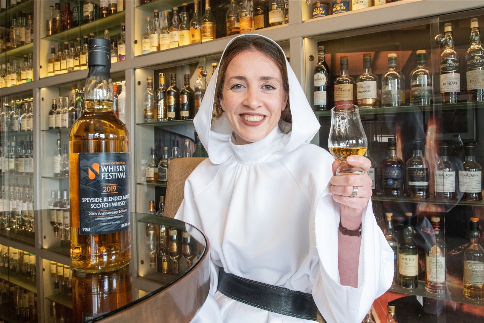 Steph Murray from the Dowans Hotel in Aberlour pays homage to Princess Leia from Star Wars with a dram. Picture: Daniel Forsyth