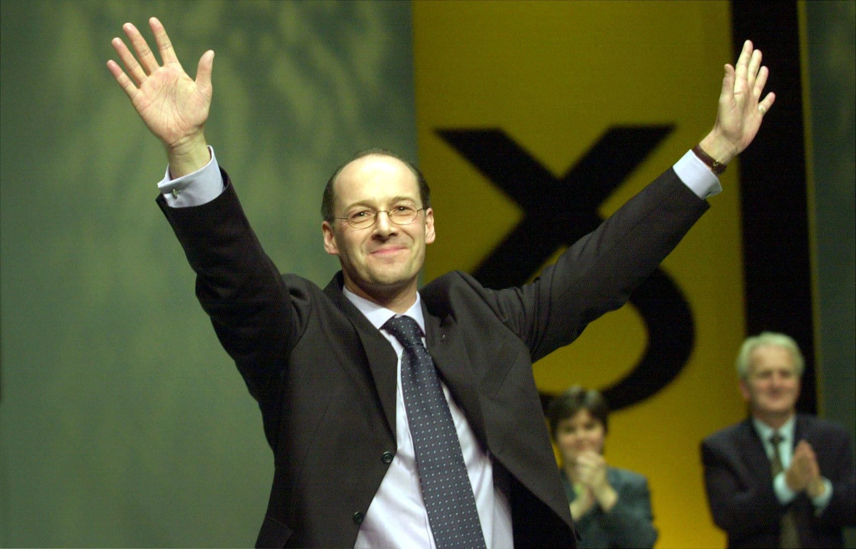 Mr Swinney celebrates after being elected SNP leader in 2000 (PA)