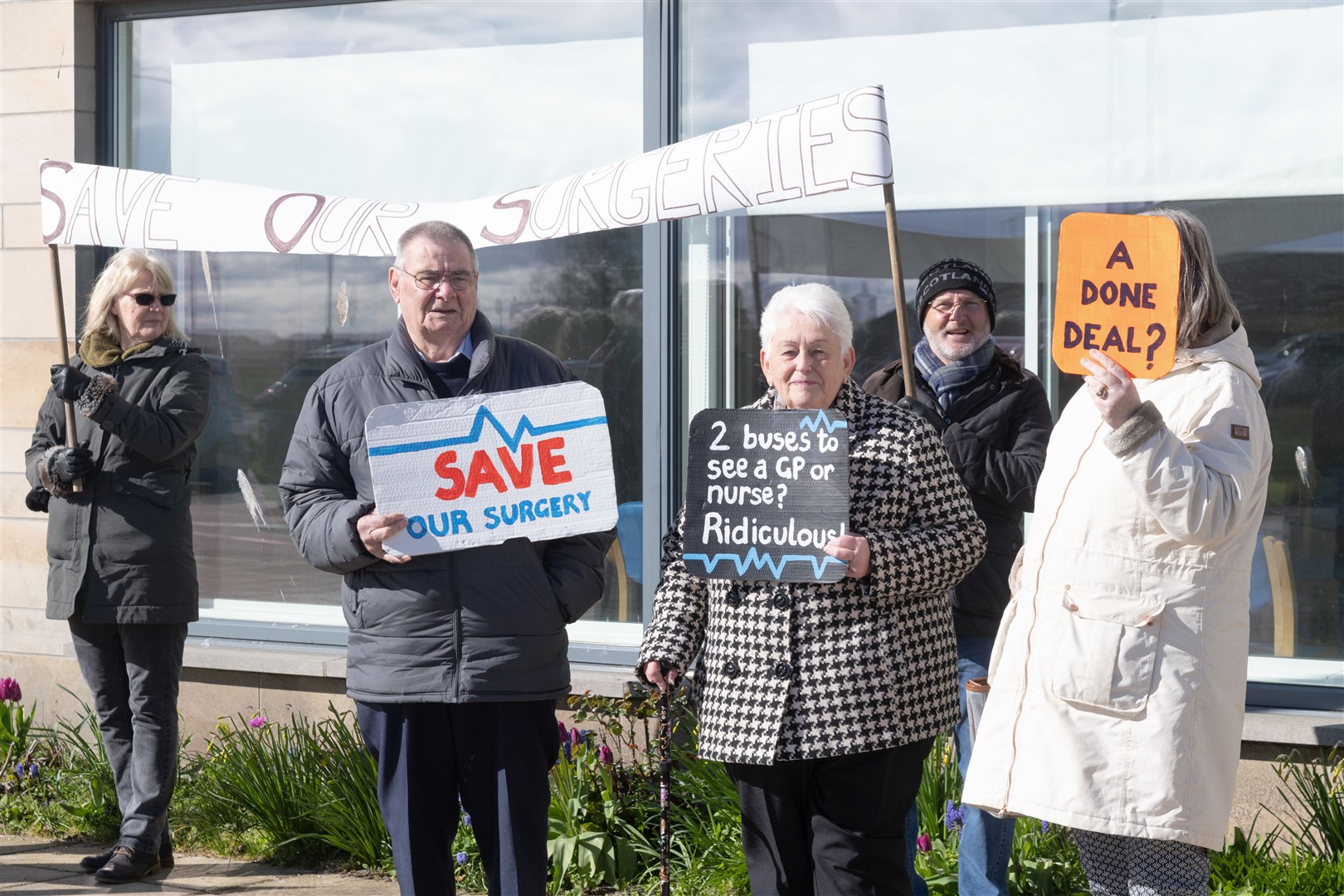The Save Our Surgeries campaign group protested outside the Lossiemouth Practice in April. Picture: Beth Taylor