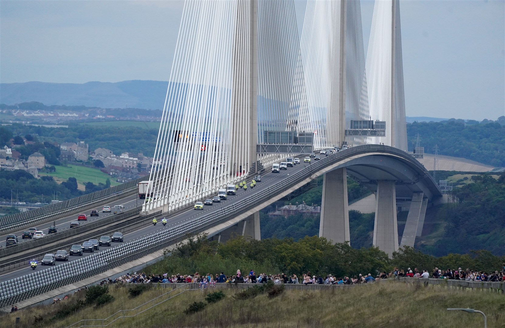 The hearse passing over the Queensferry Crossing (Owen Humphreys/PA)