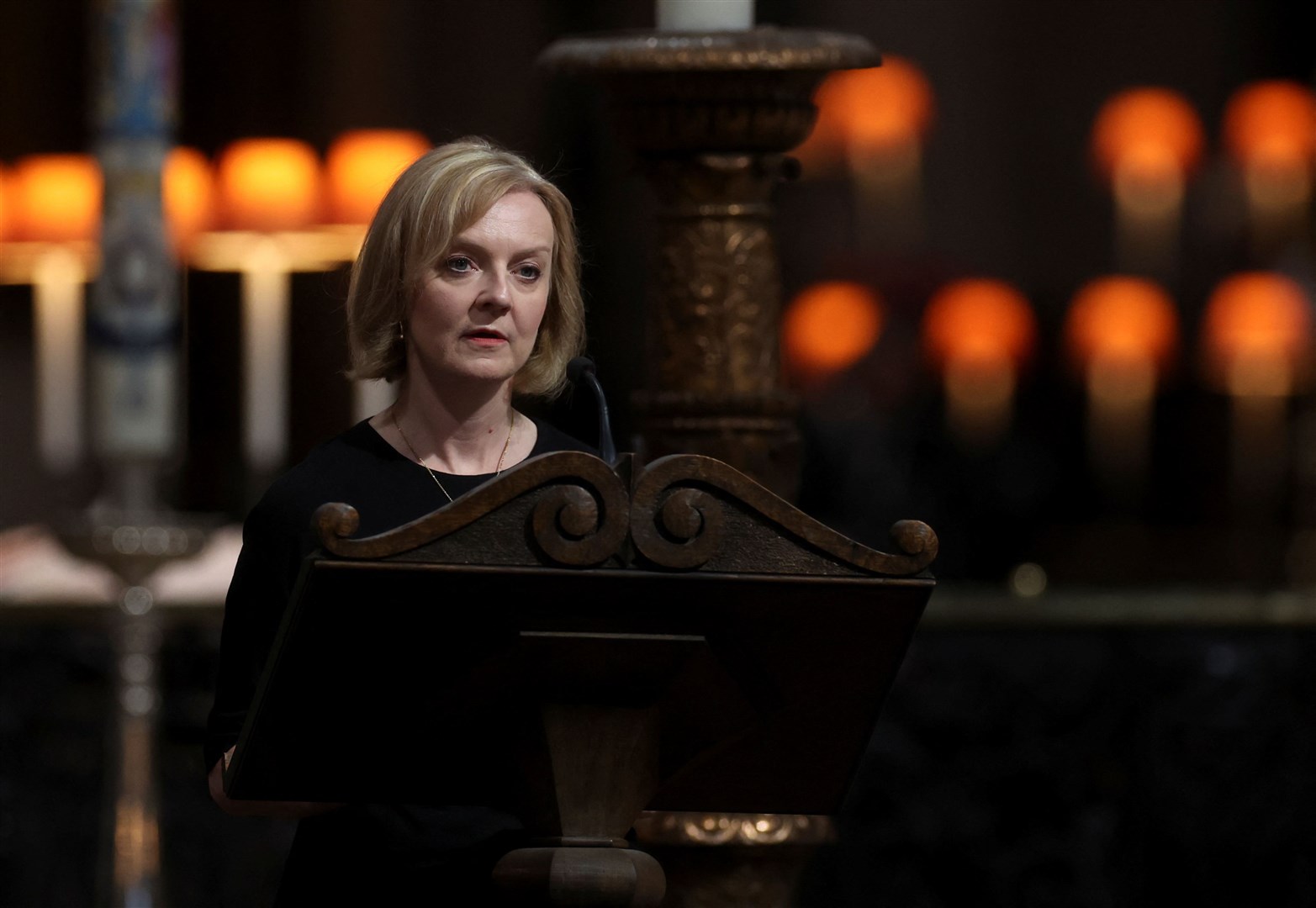 Prime Minister Liz Truss gives a reading during the Service of Prayer and Reflection at St Paul’s Cathedral (Paul Childs/PA)