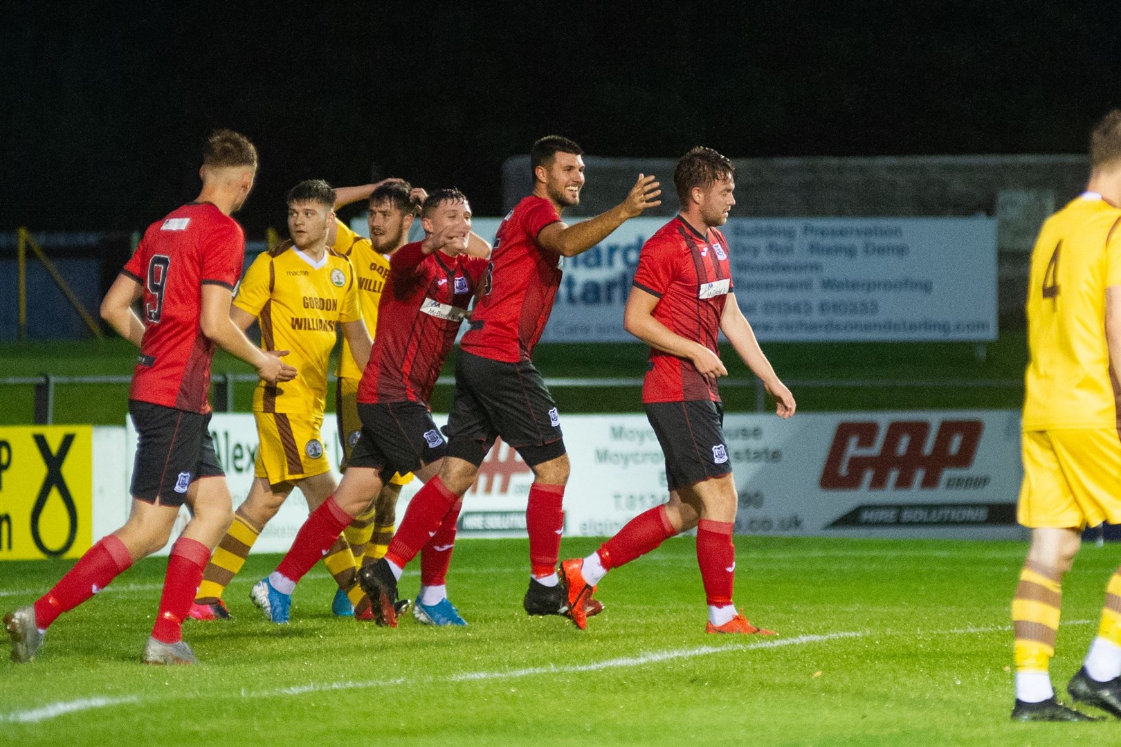 Josh Peters celebrates opening the scoring against Forres Mechanics. Picture: Daniel Forsyth..